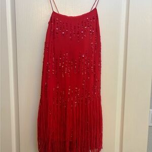 Free People Red Sequin Fringe Mini Dress